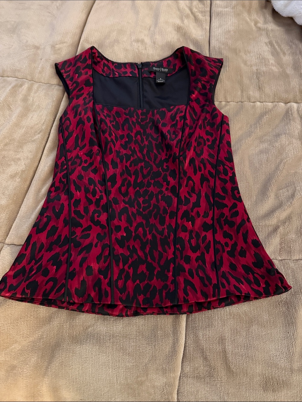 White House Black Market Red and Black Leopard-Print Blouse
